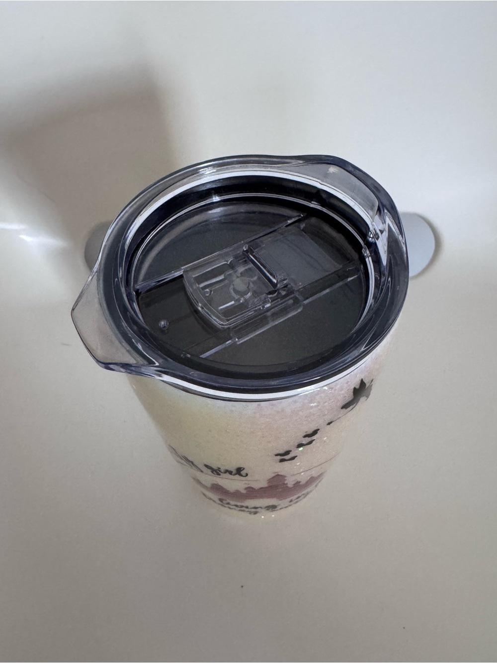 Disney Inspired Cream Glitter Tumbler 20 oz Pink Castle Tinkerbell Travel Cup - Picture 5 of 10